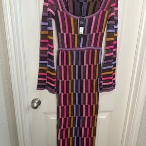NWT Fashion Nova Purple and Black Knit Dress XS boho retro bodycon